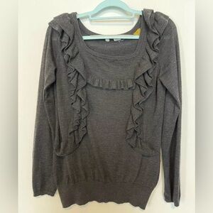 Anthropologie Moth Gray Ruffle Women’s Sweater Large
